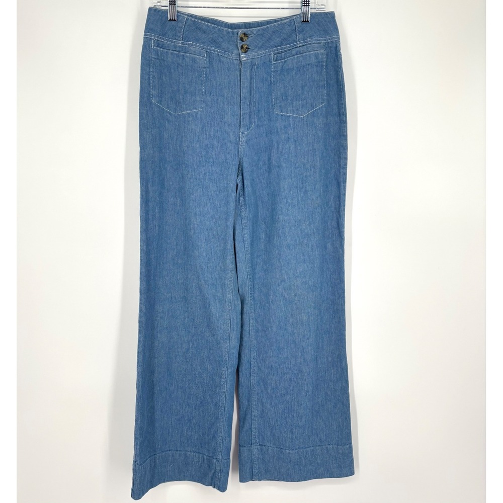 Pilcro Anthropologie High Waisted Wide Leg Chambray Trouser Jeans Sz 28 Linen - Picture 3 of 13